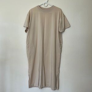 Uniqlo cream/beige jersey cotton midi dress size L